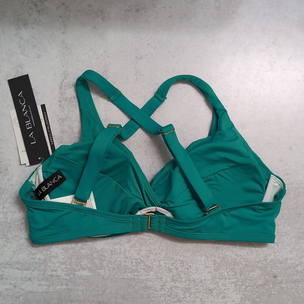 La Blanca Emerald Green Island Goddess Underwire Twist Front Bra Top Size 14 New - Picture 3 of 11
